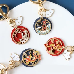2024 Dragon Year Ethnic Unique Fox Koi Luck Keychain Cute Drop Oil Key Chain Bag Car Key Decoration Jewelry New Year Gift