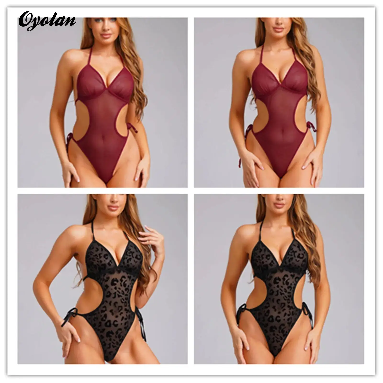 

Женское нижнее белье, стринги с лямкой на шее и Т-образной спинкой, боди, купальник, прозрачный сетчатый купальник на шнуровке, цельный ночной комбинезон, купальный костюм