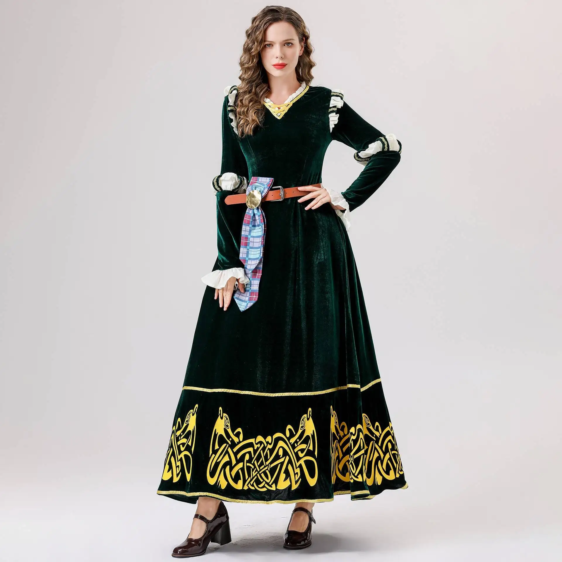 ชุดคอสเพลย์เมลินดา ผู้กล้าหาญในราชสำนักยุคกลาง ชุดฮาโลวีน ไซส์ SXXL ชุดการแสดงบนเวทีสไตล์ชาติพันธุ์ เสื้อผ้าพื้นเมืองสำหรับผู้หญิง