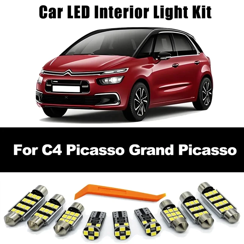 14PCS Car Bulb Accessories For Citroen C4 Grand Picasso I II 2007- 2015 2016 2017 2018 2019 2020 Interior LED Map Dome Light Kit