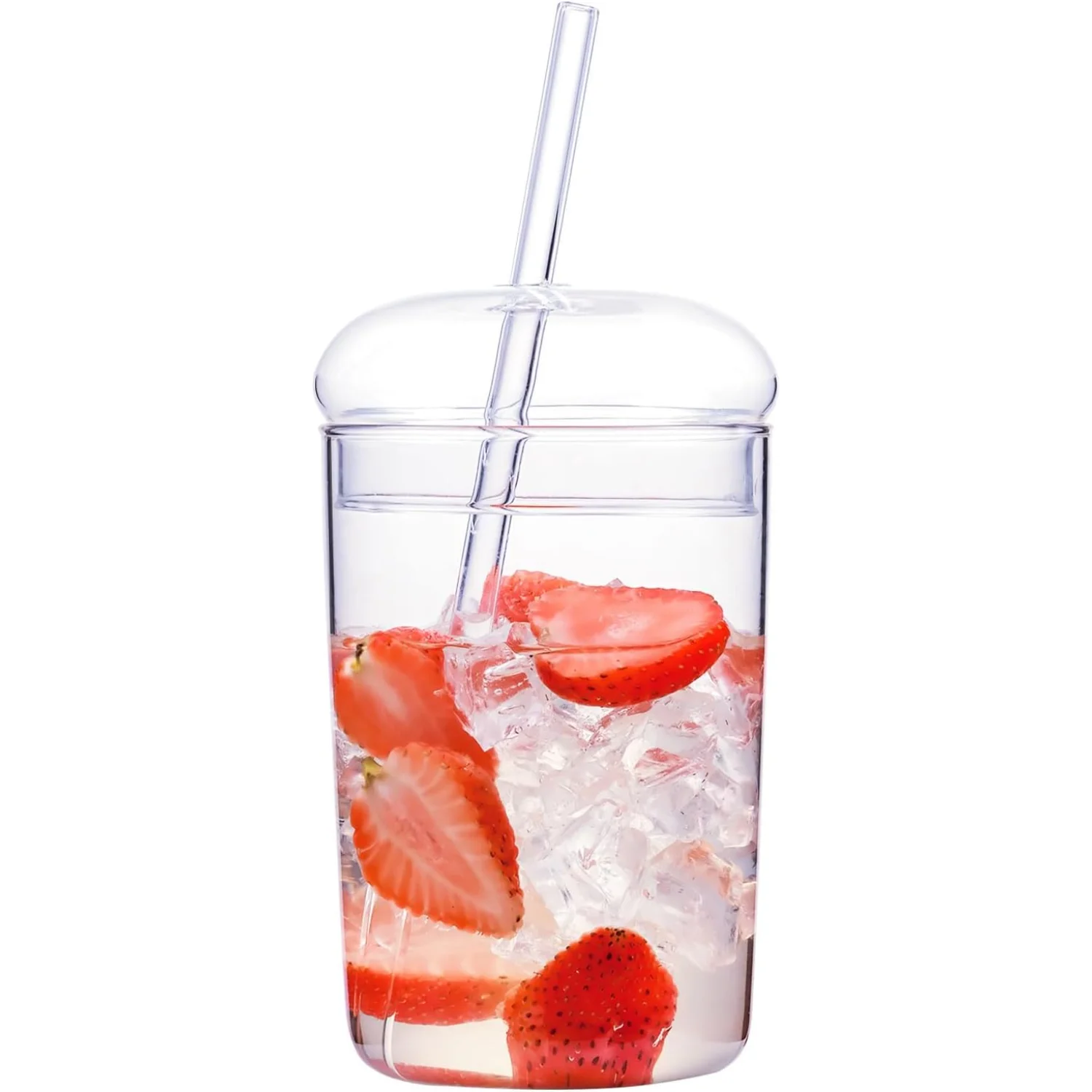 Glass Tumbler with Lid and Straw, Clear Travel Smoothie Cup，Heat Resistant Glass Outdoor Drinking Glasses， 16oz Glass To Go 