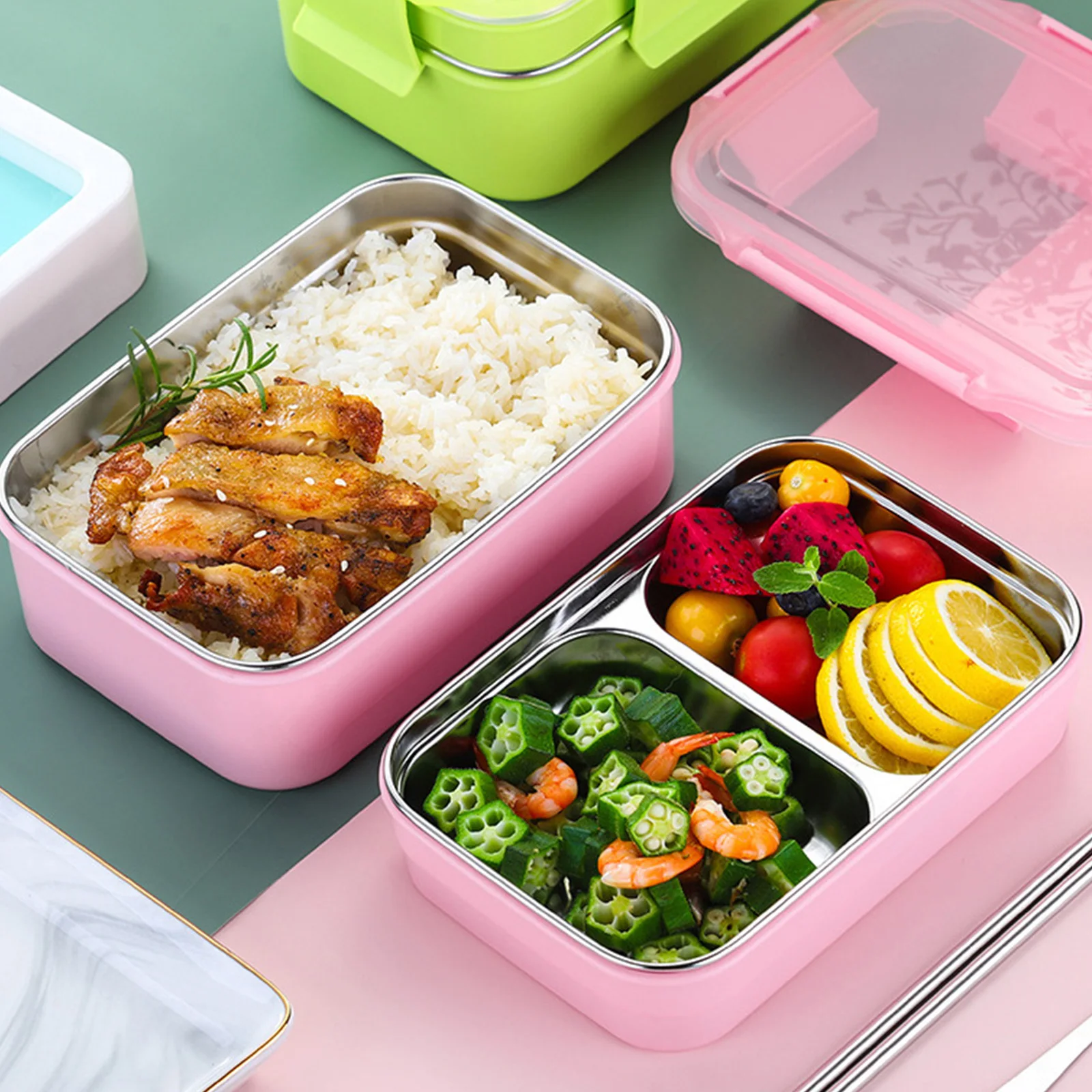 

1 set Insulated Lunch Box Bento Container Thermal Food Carrier For School Office Home Portable Stainless Steel Compartments