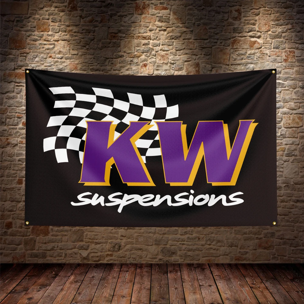 Bandera de suspensión de poliéster para decoración de coche, cartel impreso, KW, 3x5 pies