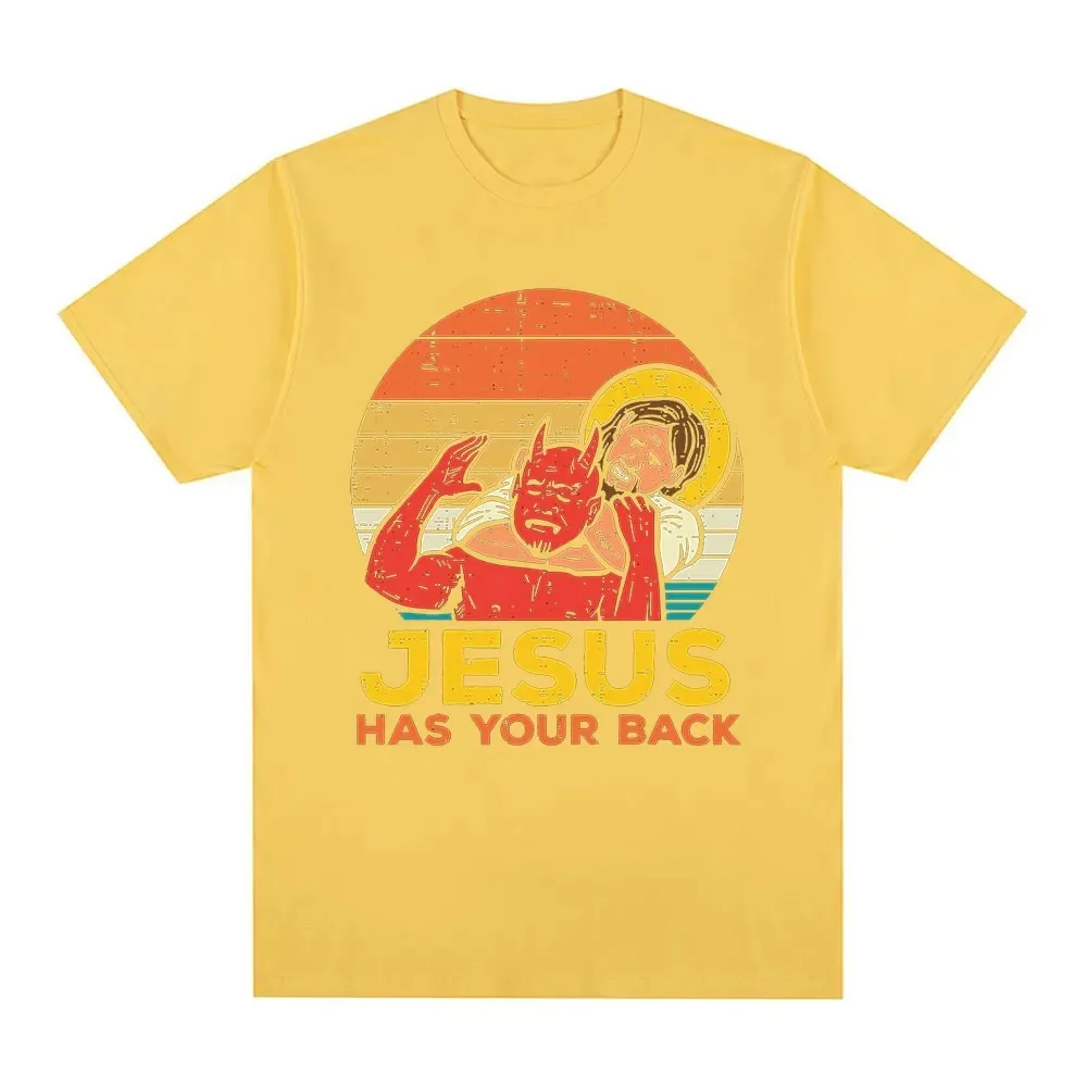 Funny Jesus Has Your Back Jiu Jitsu Retro Christian T-shirt Men\'s 100% Cotton Fashion High Quality Oversized T-shirts Streetwear