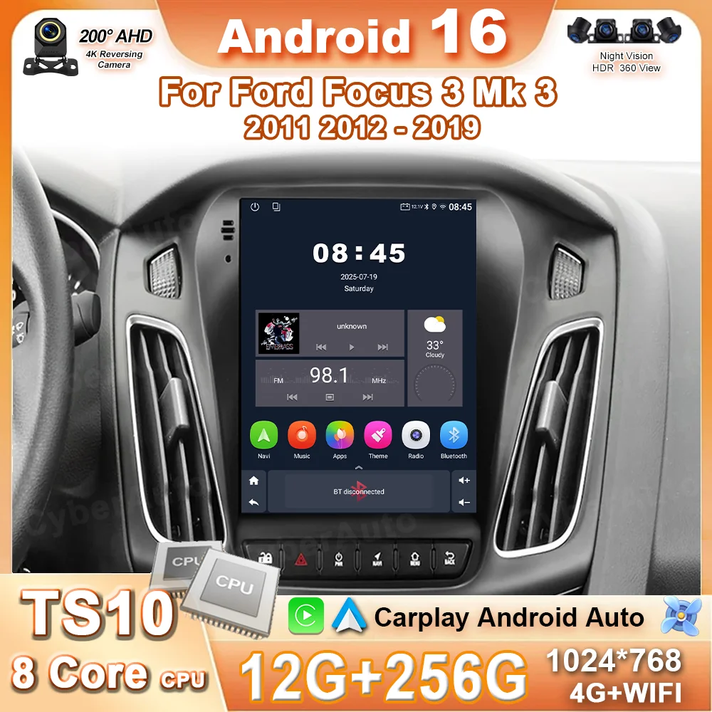 Radio de coche Android 16 de 9,7 pulgadas para Ford Focus 3 Mk 3 2011 2012 - 2019 reproductor de vídeo Multimedia Carplay navegación GPS DVD estéreo