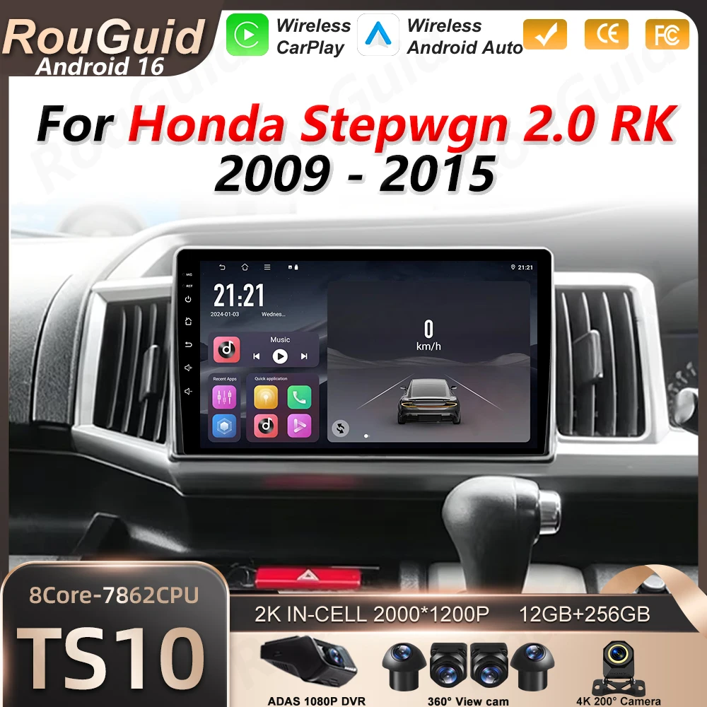 Android 16 Auto Carplay For Honda Stepwgn 2.0 RK 2009 2010 2011 - 2015 Multimedia Player Car Radio 5G Wifi GPS Navigation BT DSP