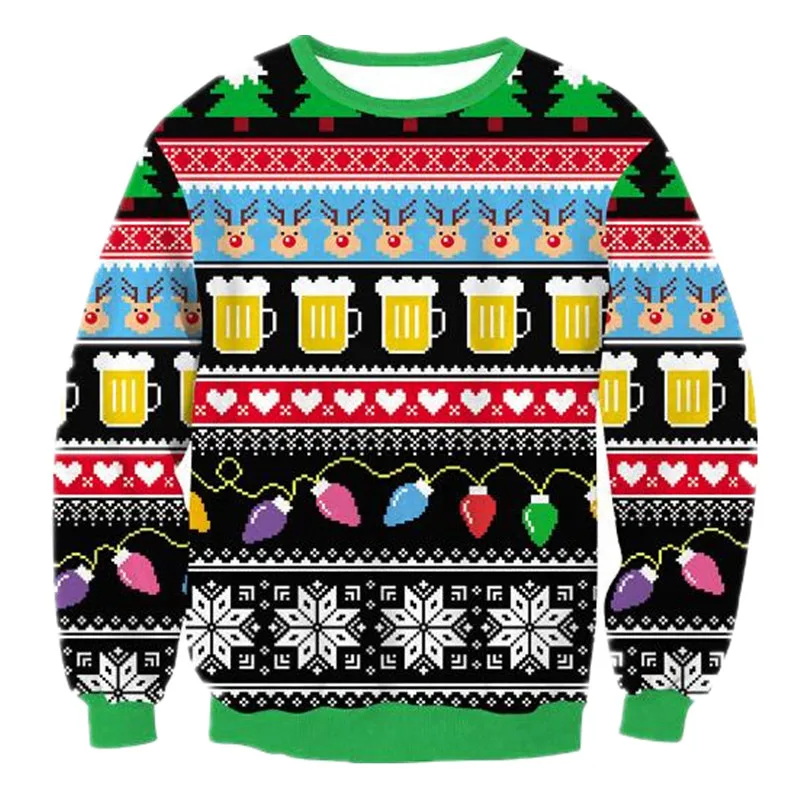 New Unisex Men Women 2024 Ugly Christmas Sweater For Holidays Santa Elf Christmas Printed Novelty Autumn Winter Blouses Clothing