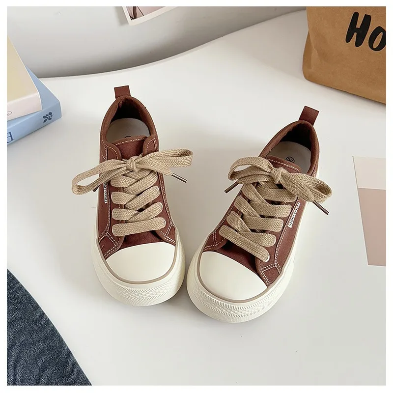 Women's Casual Canvas Shoes Flat Solid Colour Student Sneakers_voghion.com