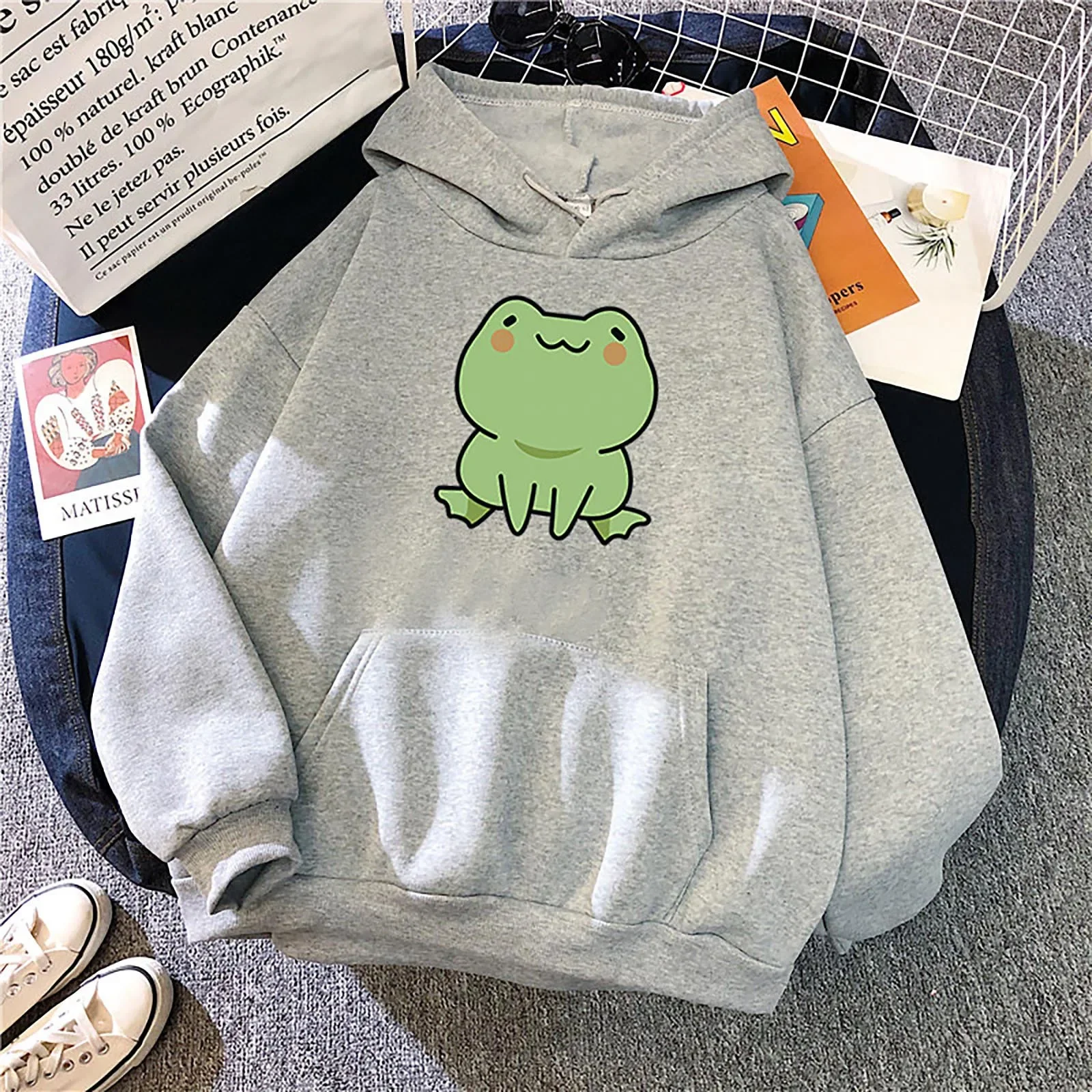 

2024 Spring and Autumn New Fashion Personalized Trendy Sweater Frog Print Couple Same Long sleeved Fleece Top