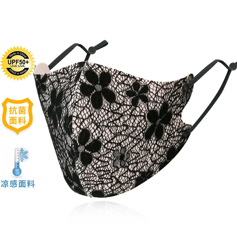 Lace Composite Cloth Mask Summer Cool Feeling Thin Section Breathable Washable Knitted Ice Silk Sunscreen Mask Wholesale