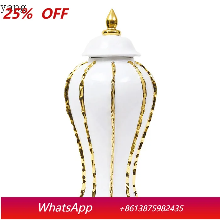 CX light luxury electroplated ceramic striped general jar open large vase