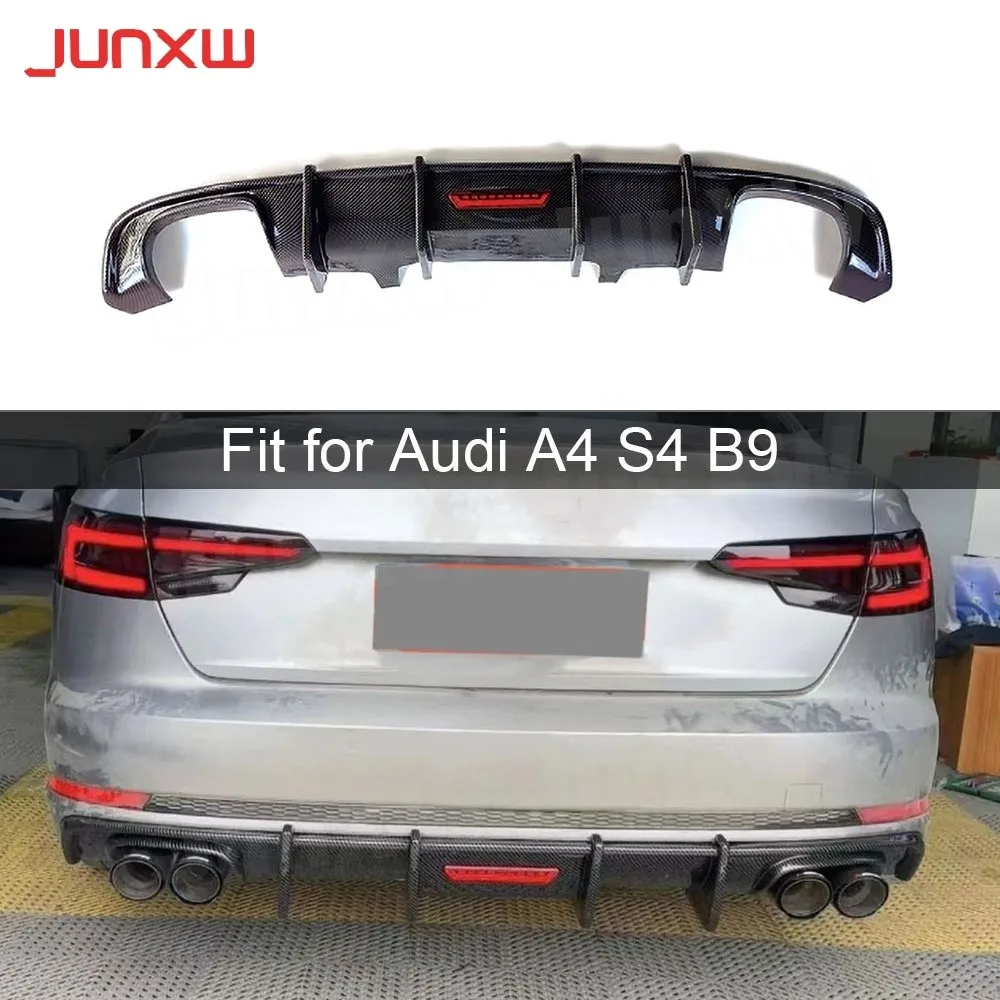 

Real Dry Carbon Fiber Rear Bumper Lip Diffuser With LED FRP Rear Diffuser Body Kits for Audi A4 S4 B9 2017-2019 Sports