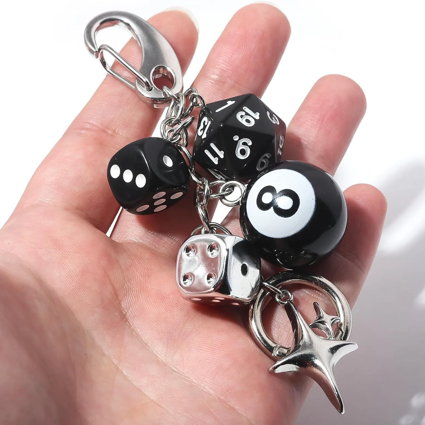8 Ball Dice Charm Keychain - Cute Bag Purse Handbag Accessories - Y2K Aesthetic Key Chain for Women Men