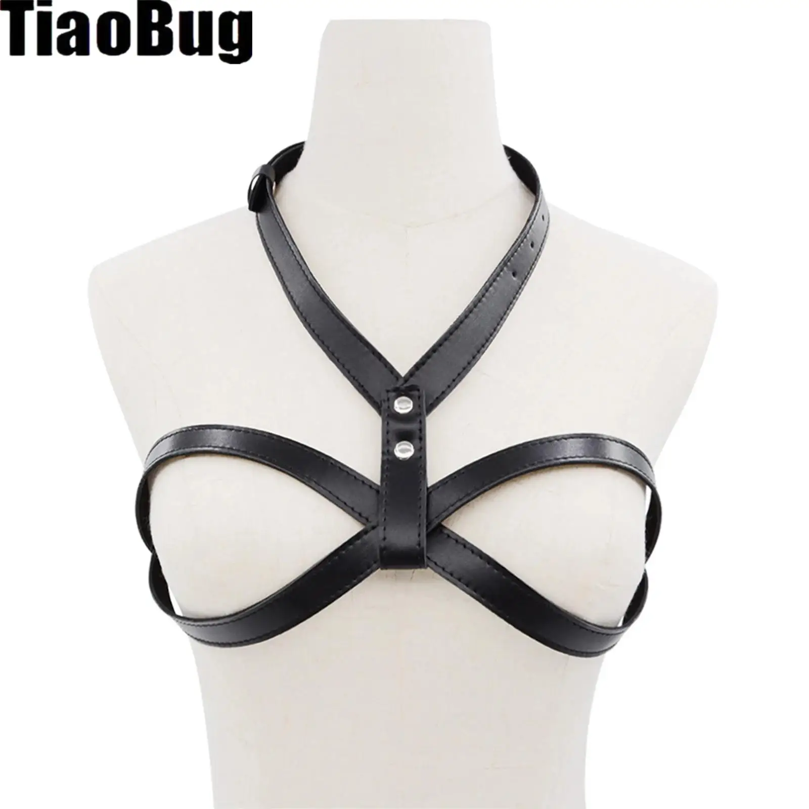 Women Faux Leather Chest Harness Adjustable Body Chest Belt Hollow Out Bra Top Funny Nightwear for Club Dating Night