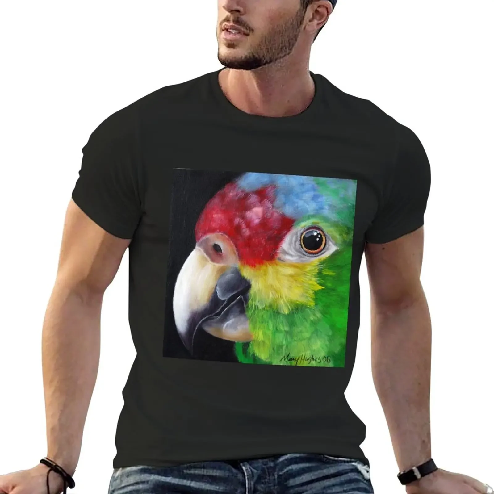 Red-Lored Amazon Parrot T-Shirt Anime funny t shirts Aesthetic clothing anime clothes mens white Round Collar Outfits streetwear