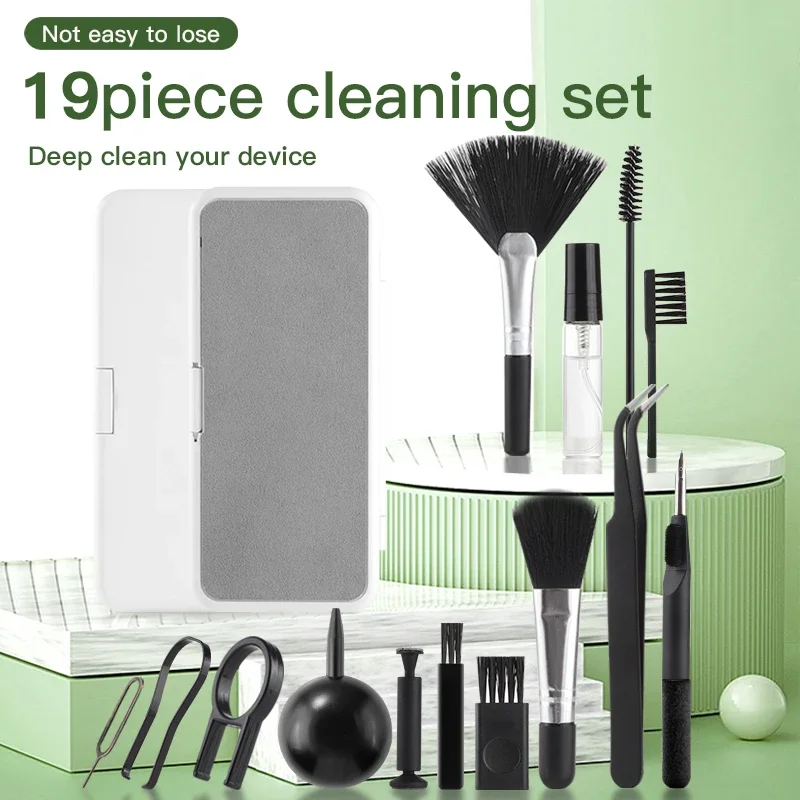 19-in-1 Cleaner Kit Computer Keyboard Brush Screen Cleaning Spray Bottle Set Earphone Cleaning Pen For Phone Camera Screen Clean