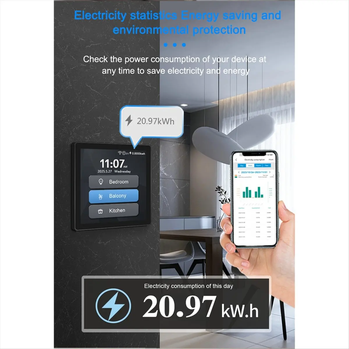 Tuya WiFi 4inch Touch Screen Smart Switch Support 1/2/3Gang/Curtain/Roller Blind Switch 6in1 Multi Language for