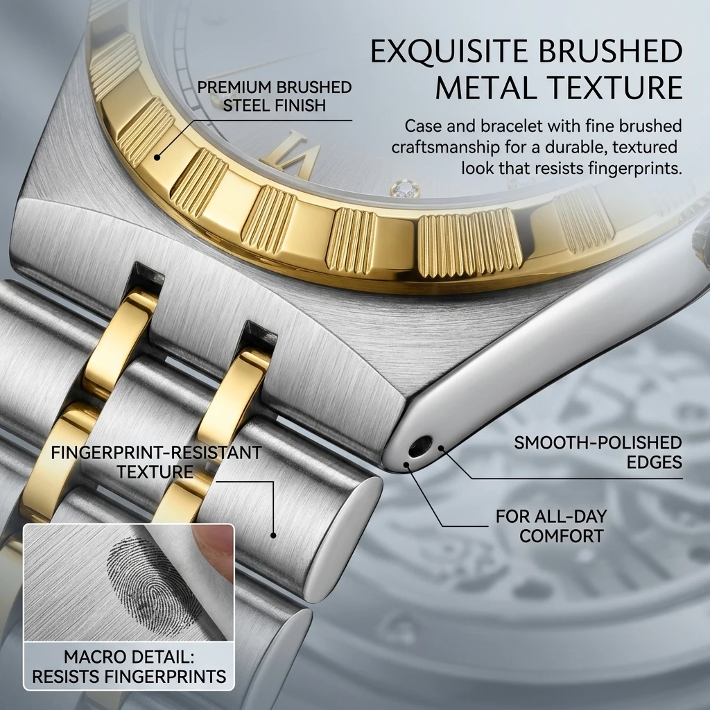 1pc Men's Two-Tone Metal Strap Watch with Roman Numerals, Day-Date Display, Simple Business Style, Fashionable and Versatile