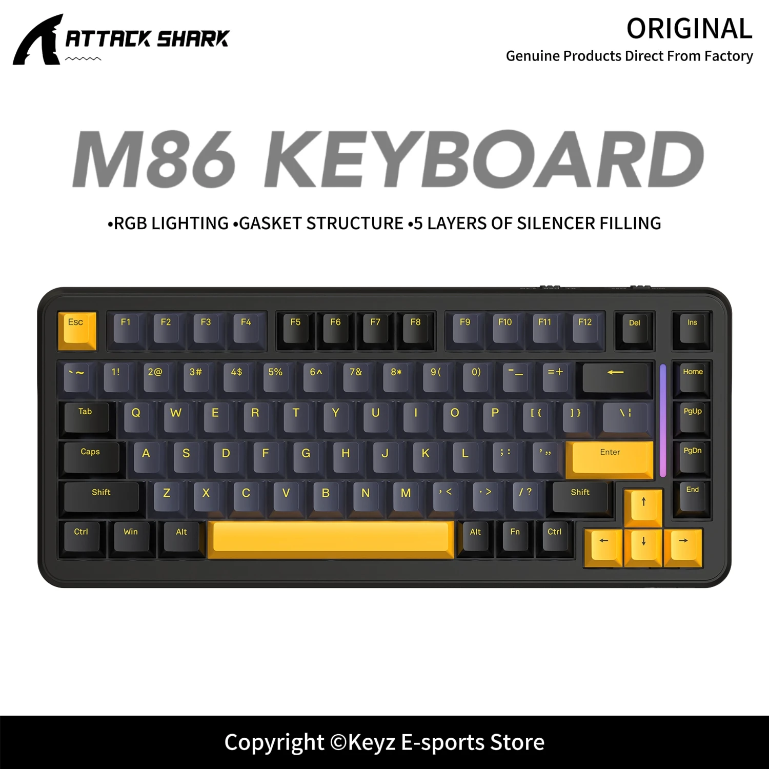 ATTACK SHARK M86 Tri-Mode Gasket Mechanical Keyboard RGB Hot Swappable 4000mAh PBT Keycaps for PC Mac Gaming