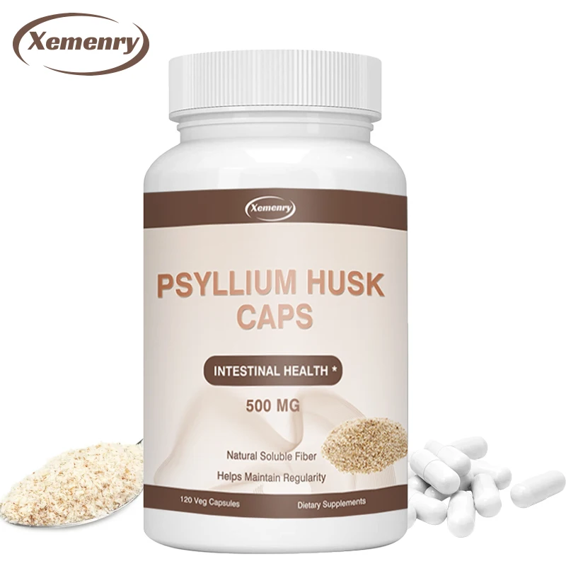 Psyllium Husk Capsules | Premium Soluble Fiber Supplement | Psyllium Powder Stool Softener and Relief for Adult Constipation