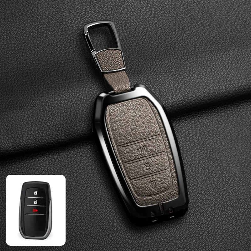 Passende Schlüsselhülle aus Zinklegierung und Leder für Toyota CHR Hilux Fortuner Land Cruiser 200 Camry Corolla Crown RAV4 Highland – Detail 35