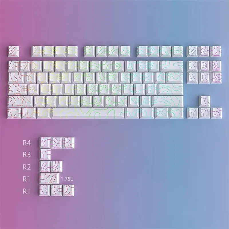 ABIJ-For MX Mechanical Keyboard Compatible PBT Double Shot Keycaps 97 Keys Cherry Profile Contour Lines Backlit Translucent