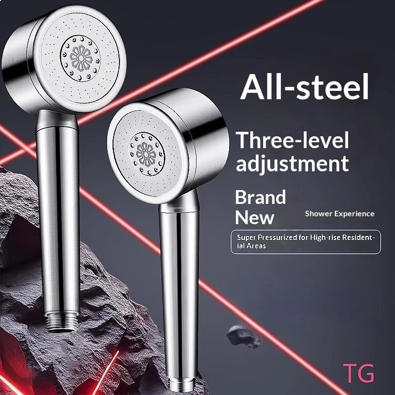 Cross Stainless Steel 3-Gear Supercharged Shower Head High Pressure Water Saving