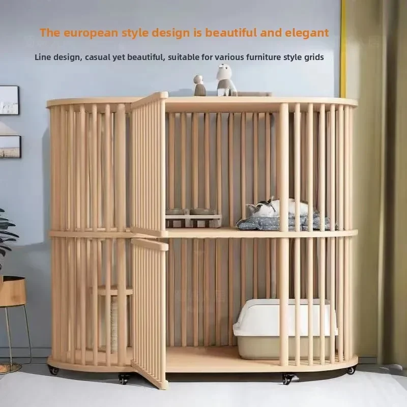 Luxury solid wood cat cage, large free space cattery for home use