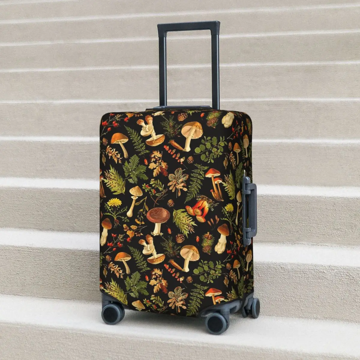 

Thanksgiving Mushrooms Harvest Botanical Night Garden Suitcase Cover Protection Elastic Luggage Protector Covers 18-32 Inch