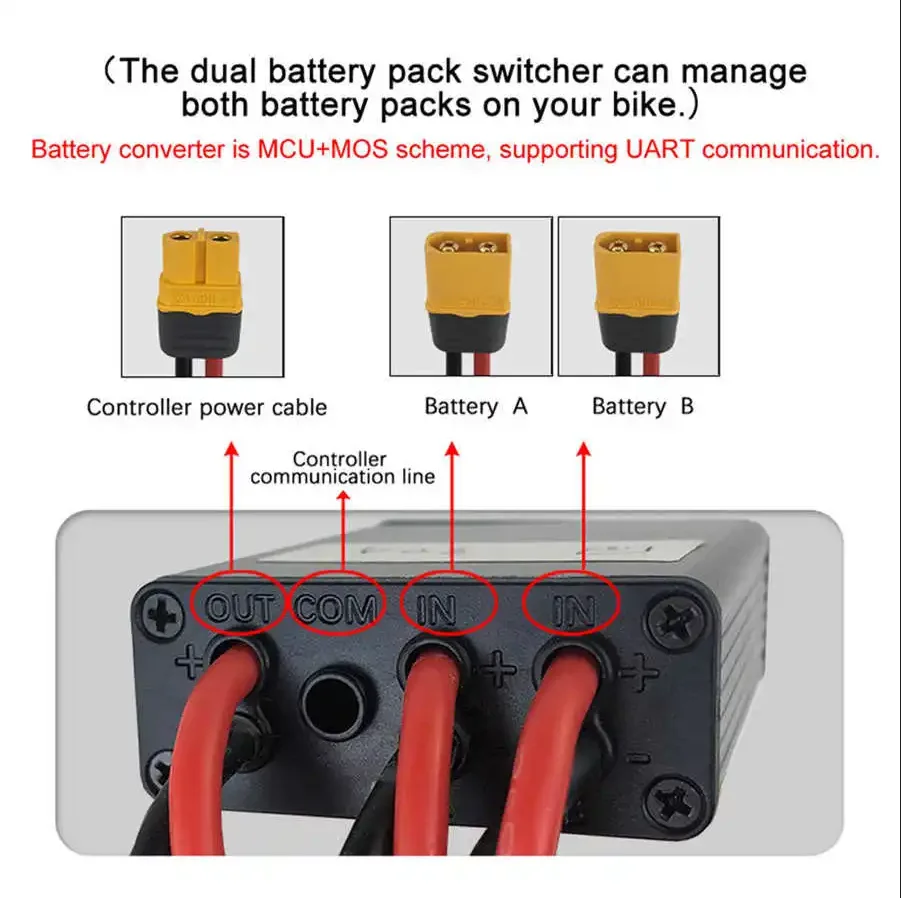 จักรยานไฟฟ้าแบตเตอรี่คู่แปลง20V-72V E-BIKE มอเตอร์แบตเตอรี่โมดูลขนานอะแดปเตอร์ปล่อย