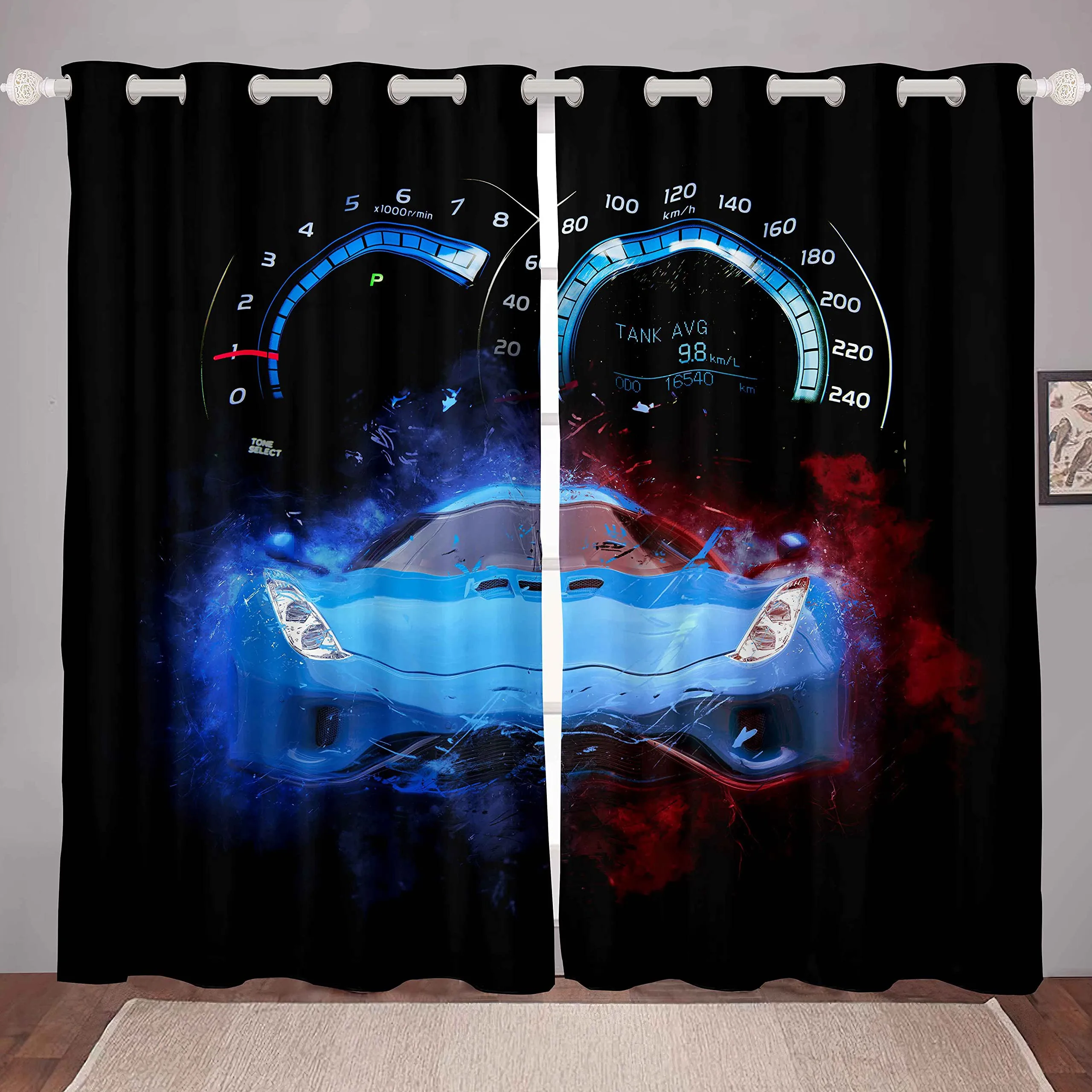 2 panels Cool Car Sports Car print Curtains for Bedroom Living Room Floor-to-ceiling Window Kitchen Blinds cortinas Grommet Top