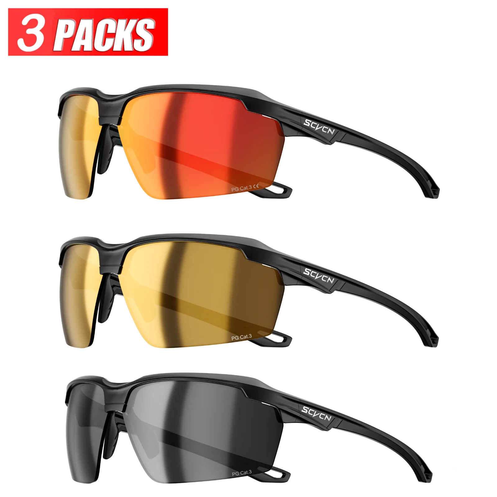 3PACKS SCVCN Meekleurende Fietsen Zonnebril Bril Fiets MTB Fiets Wandelen Golf UV400 Sportbril voor Mannen Vrouwen Baseball