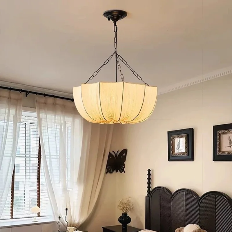 

Modern LED ceiling chandelier for living room, height adjustable, hardware lustre, Home interior lighting with fabric shade