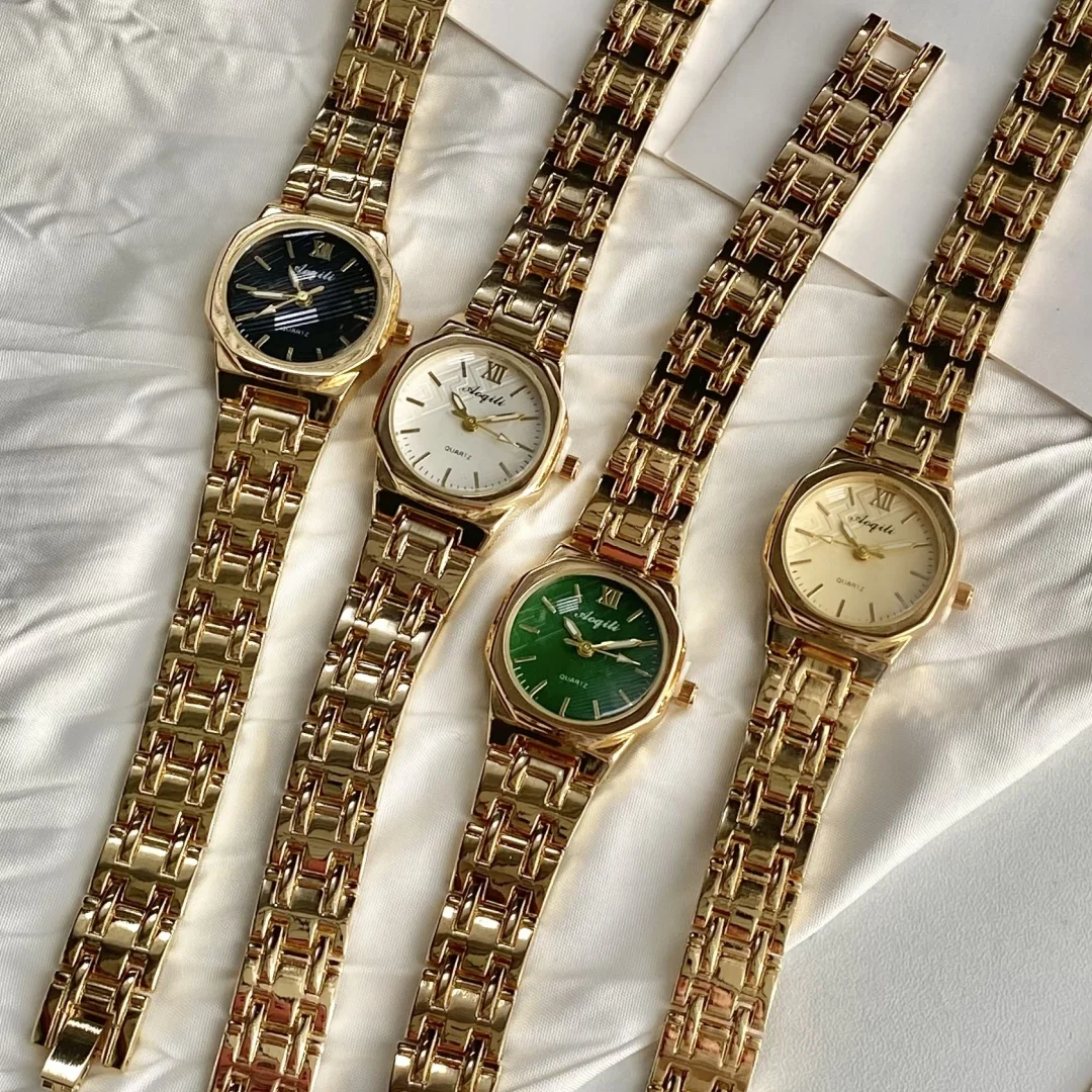 ساعات ذهبية مستديرة للنساء بحزام معدني ساعة كوارتز كاجوال بسوار للسيدات ساعة يد بسيطة للسيدات zegarek damski