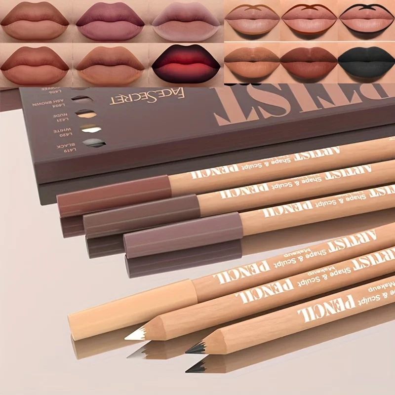 6 pezzi/set Nuovo set di penne per labbra Set di matite per labbra opache impermeabili per trucco: cosmetici di lunga durata, durevoli e facili da colorare