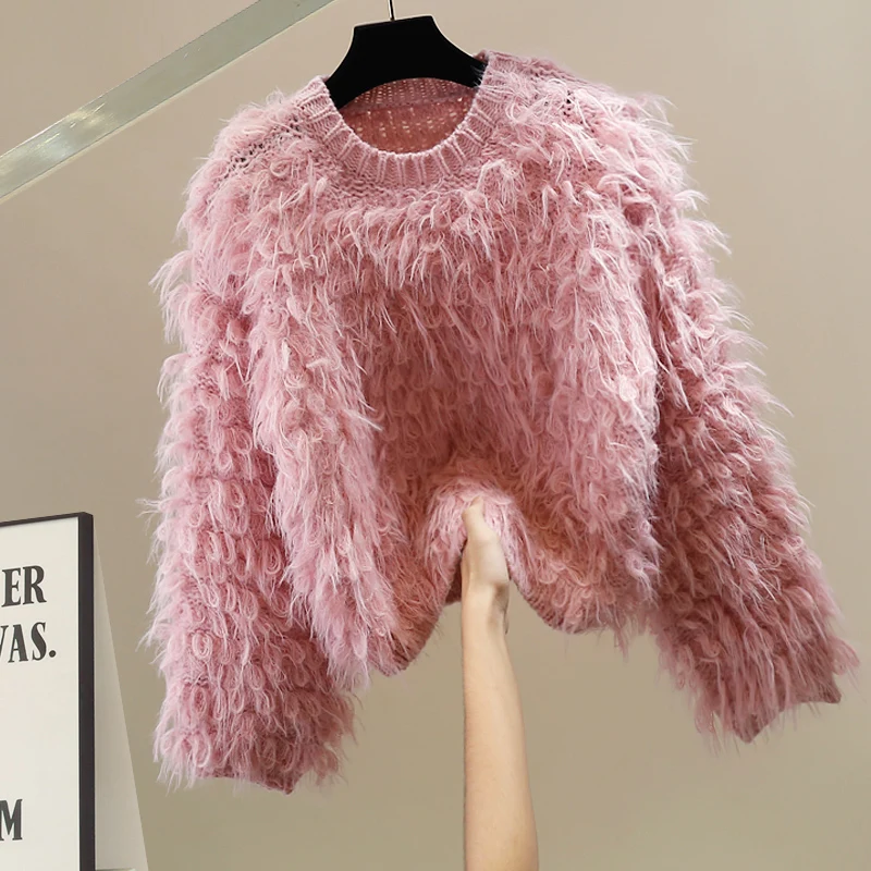 

Korean Sle Heavy Work Fringed Knit Sweater Loose Long Sve Women's Faionable Casual Warm Autumn Winter round Ne Top