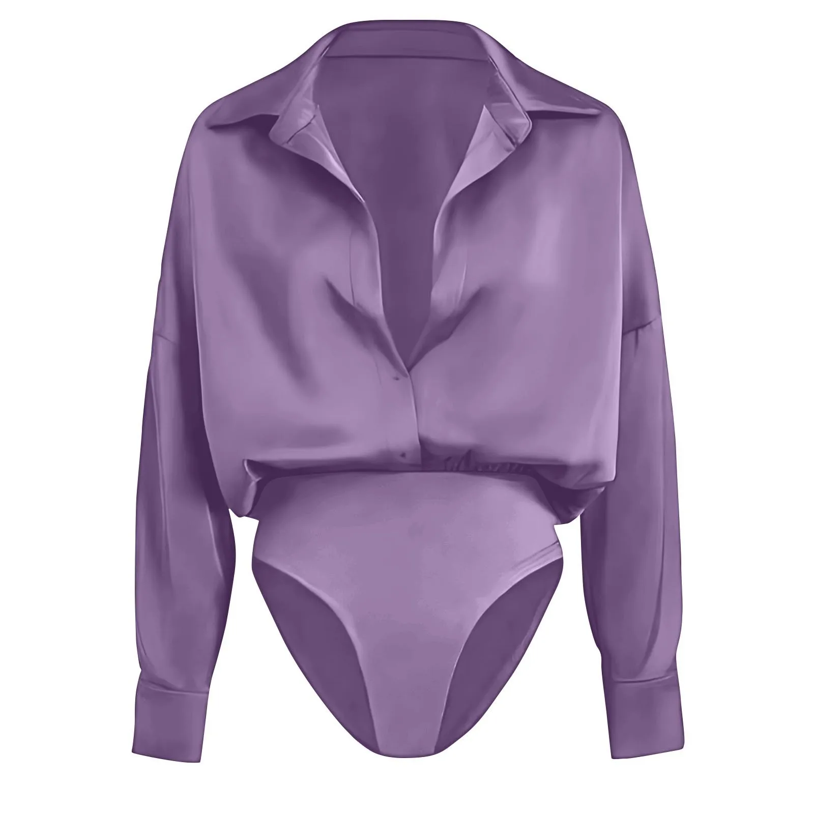 Damen Satin-Hemdbluse mit Oversized-Reverskragen, Knopfleiste, Langen Ärmeln, Seidiger Bluse-Body, Elegantes Büro-Outfit, Jumpsuit-Oberteil – Detail 10