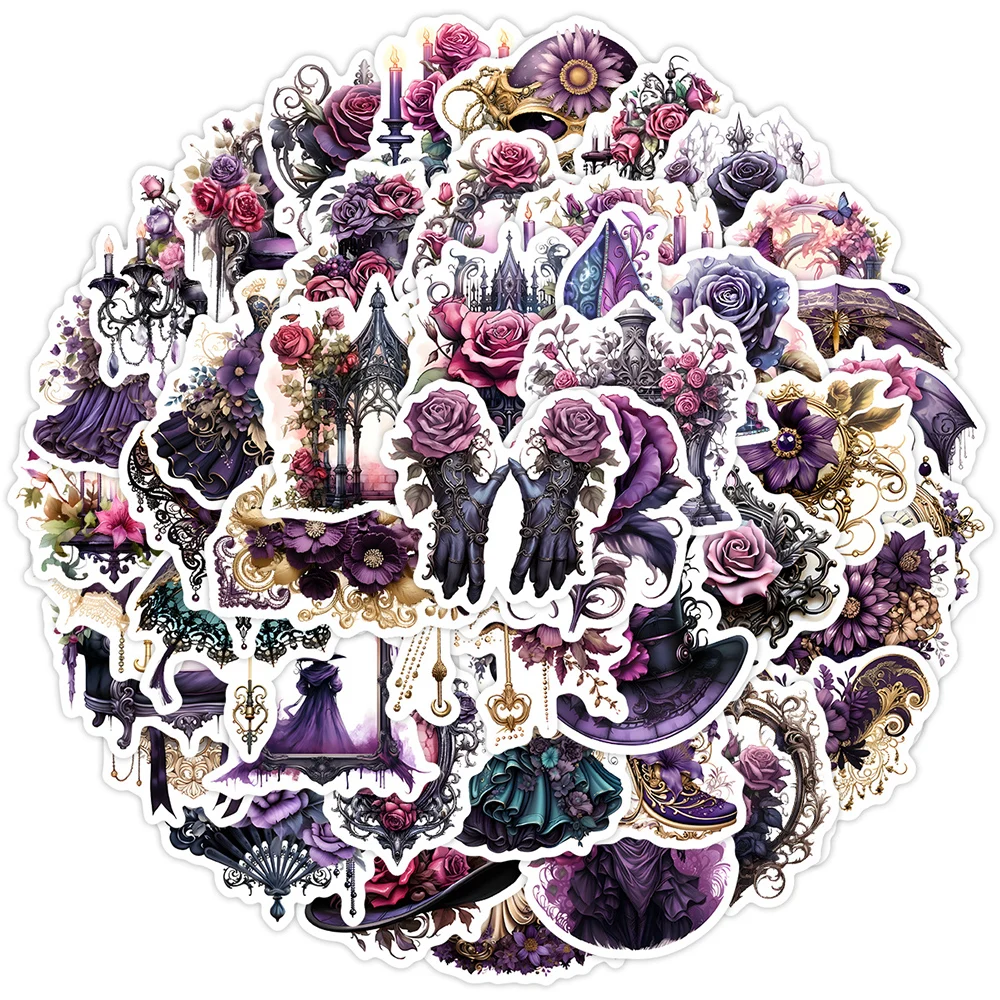 

10/30/50pcs Purple Gothic Aesthetic Rose Stickers Cartoon Graffiti Decals Luggage Phone Case Notebook Waterproof Sticker Packing