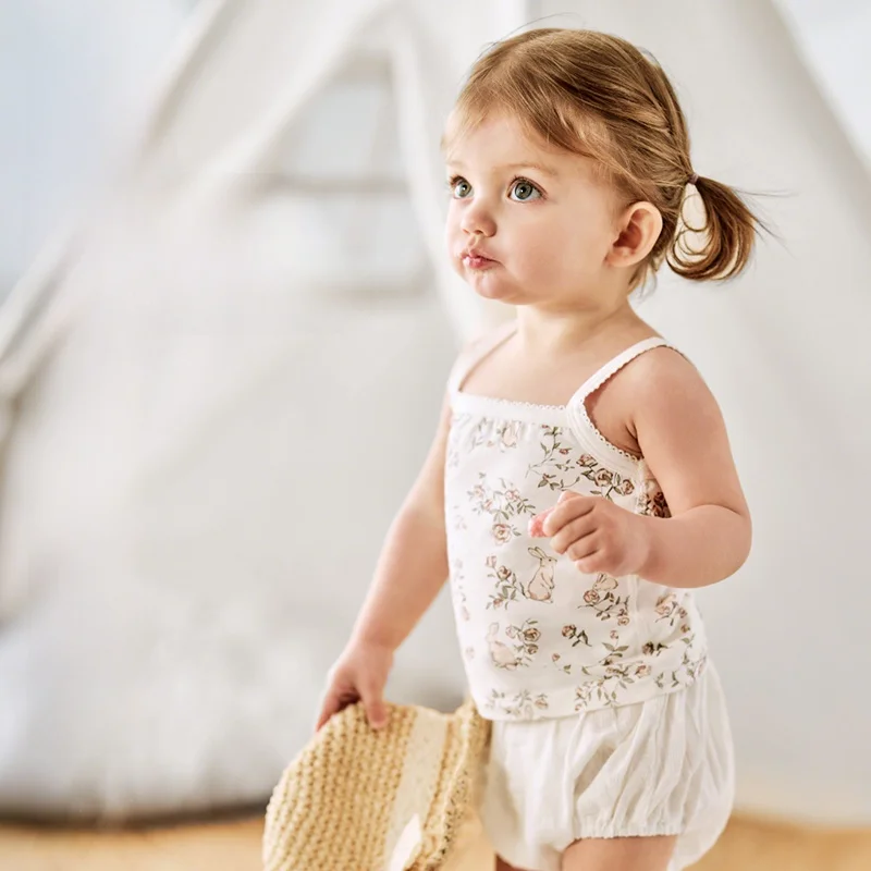 

OUYUN Хлопковая майка-жилетка без рукавов для девочек с защитой животика для младенцев 80-100 см