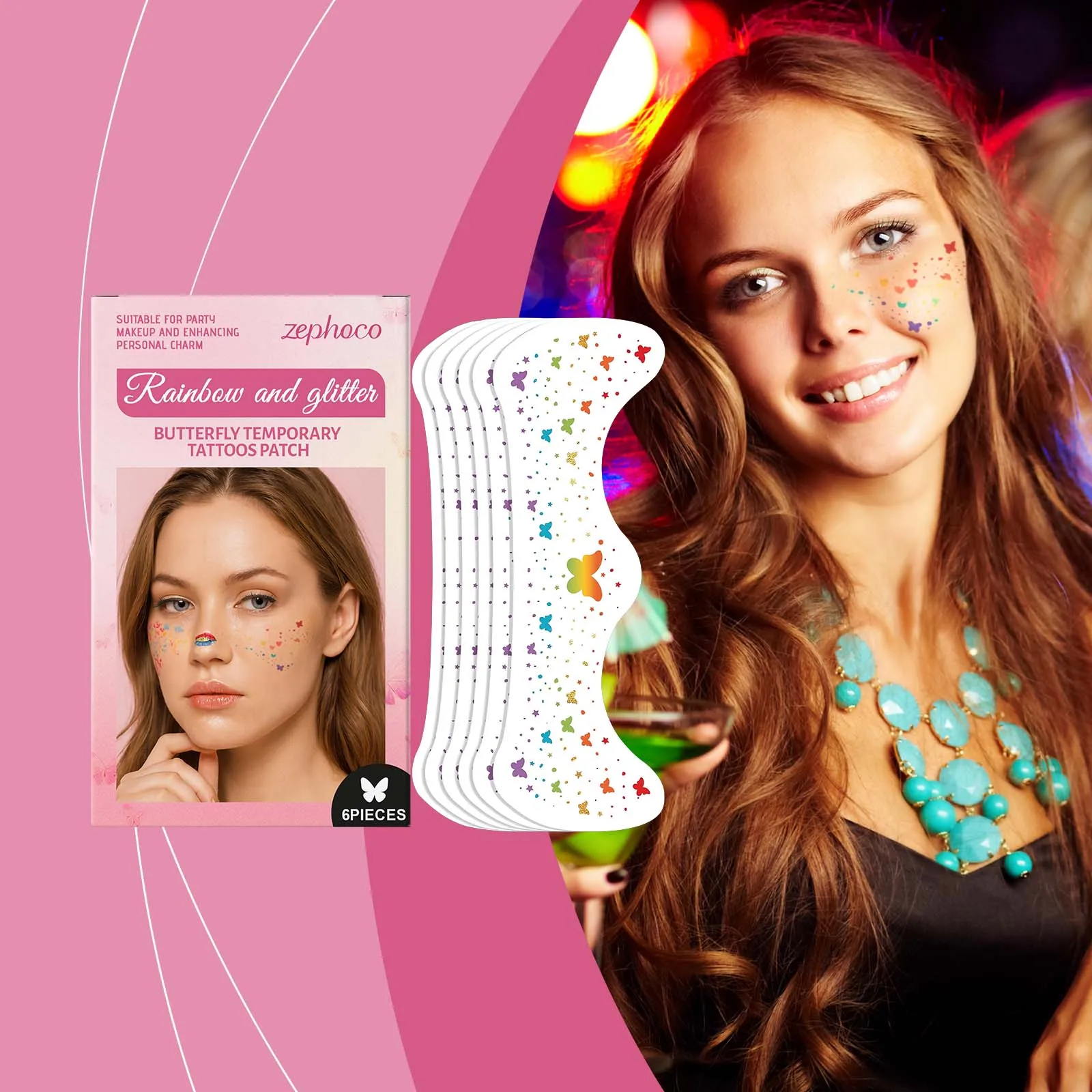 

Rainbow Butterfly Party Makeup Stickers: Face Decor Stickers, Festival Makeup Accents, Waterproof Sweatproof for Daily Wear