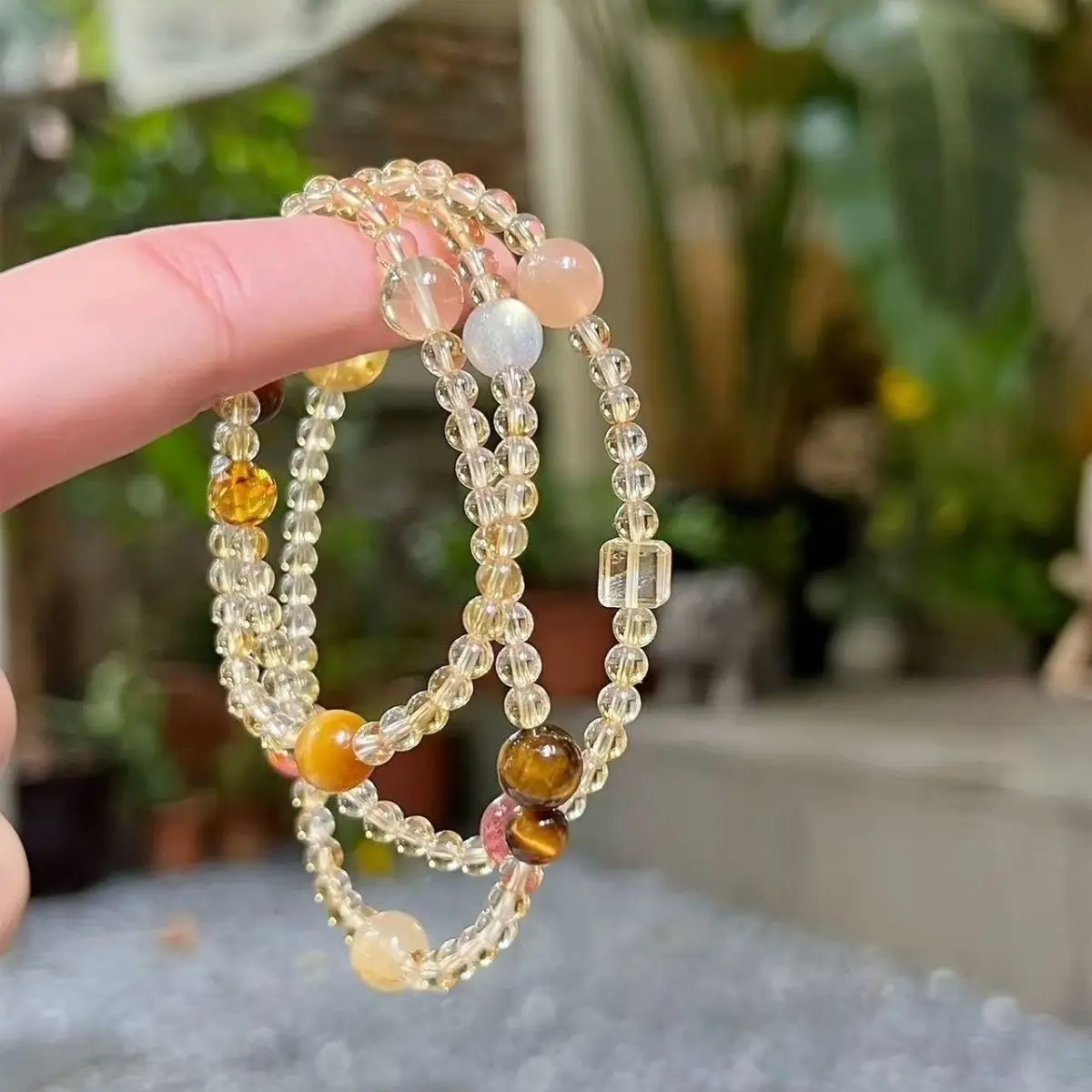 Women Natural Citrine Multi Gemstone Triple Wrap Bracelet Delicate Stylish Crystal Wristband Romantic Gift for Girlfriend