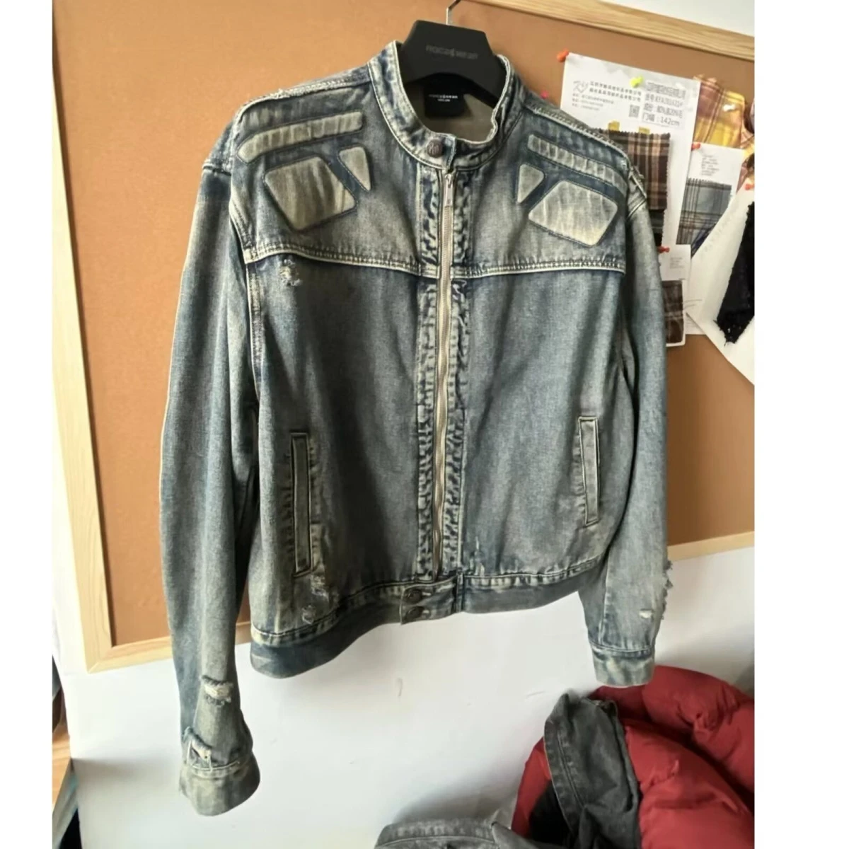 

American Retro Vintage Denim Jaet Hip Hop High Street Personali Hole Loose Trendy ort Coat Upper Apparel for Teens