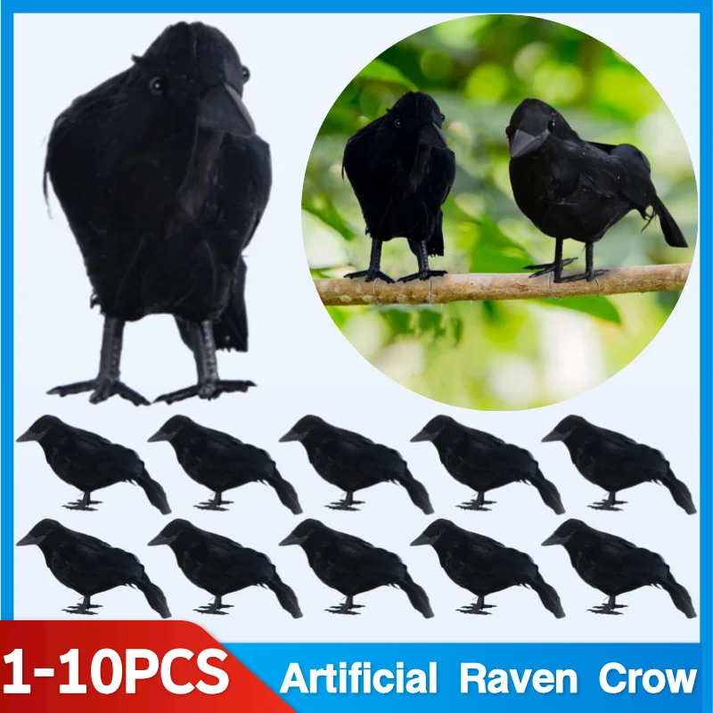 Halloween Ravens Desktop Figurines Realistic Black Feathered Crows Multifunctional Festive Atmosphere Haunted House Decor Props