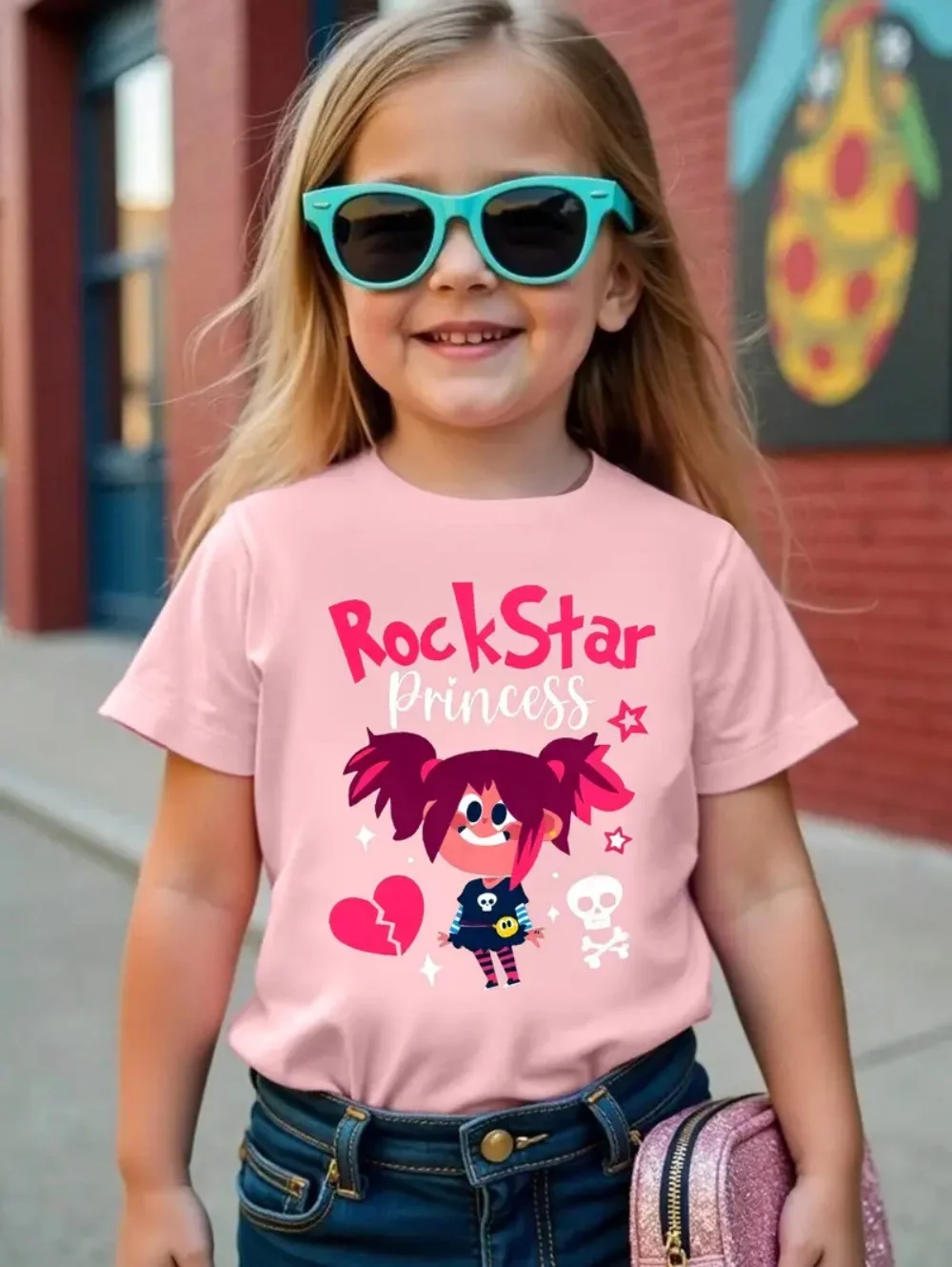 Rock Star Princess Girl Clothes Hip-Hop Casual Girls Short Sleeves Loose Comfortable T-Shirt Street Trendy Children's Clothing