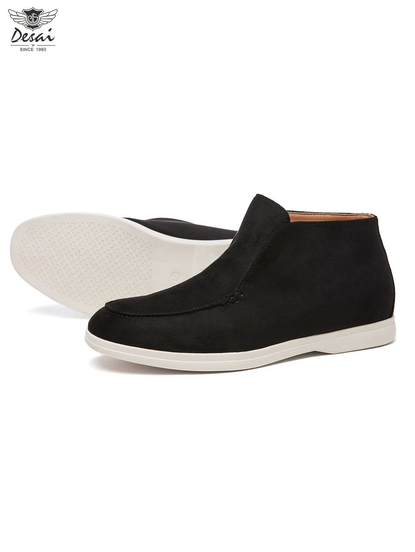 Desai Herren Neue Einfarbige Matte Slip-On Stiefeletten, Klassische Loafer-Stil Lässige Hohe Stiefel, Flache Sohle Vielseitig Vintage – Detail 7