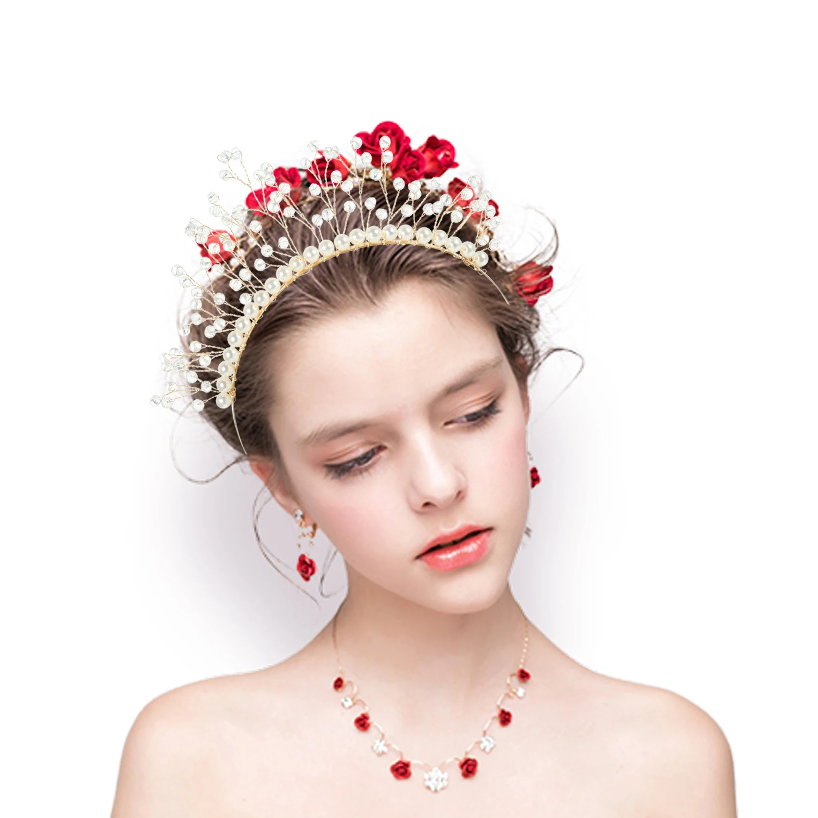 

Pearl Crystal Headb Crown Tiara Gold Women Wedding Girls Bridal Hairb Fashion Accessories Elegant Safe Material Sturdy