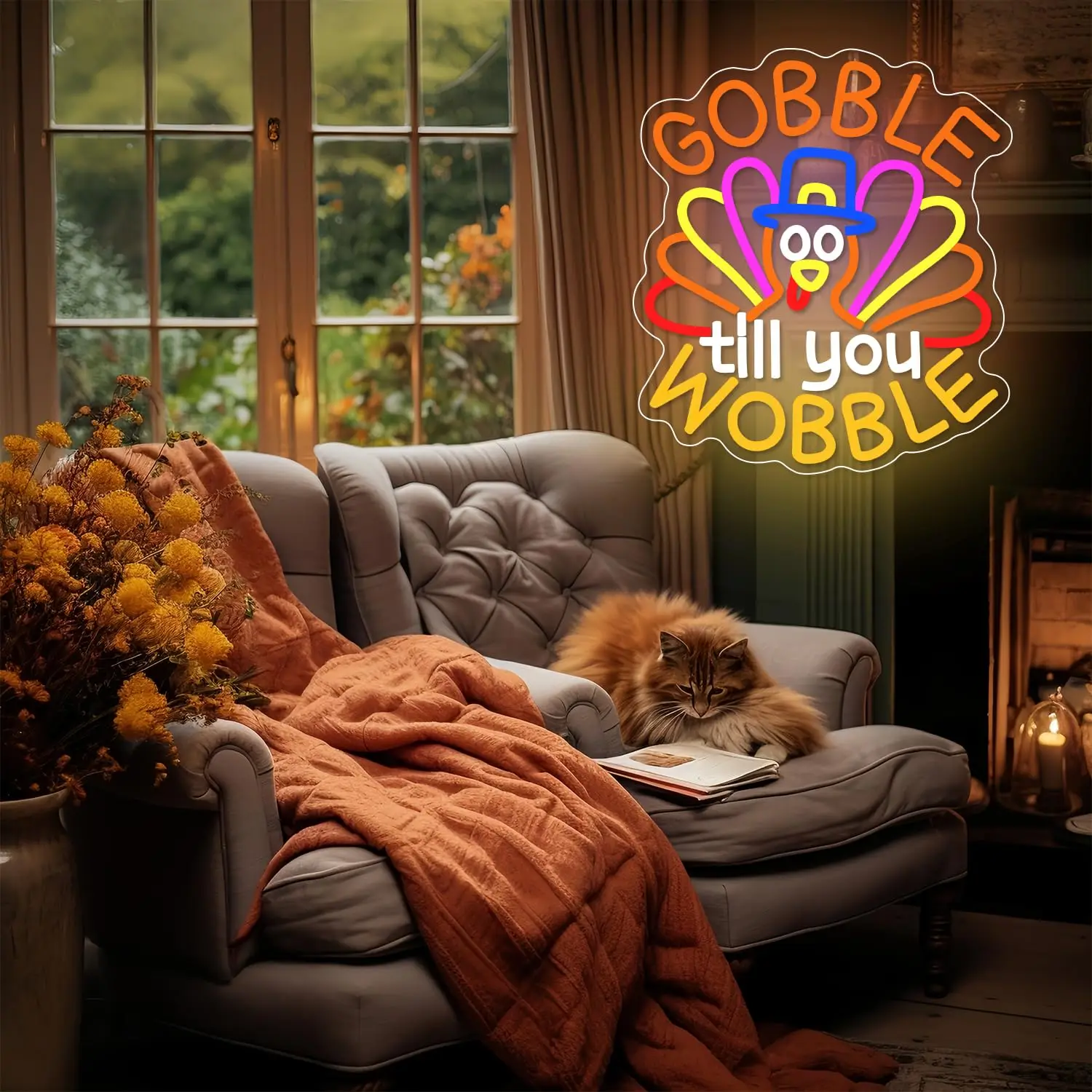 تركيا Gobble حتى أنت تمايل LED النيون تسجيل لديكور الحائط عكس الضوء الشكر ضوء ديكور المنزل الخريف الاطفال هدية عيد #3