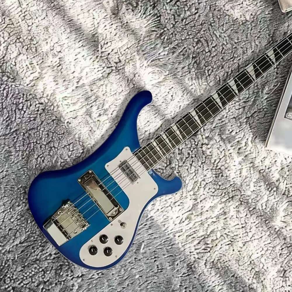 

Free Shipping Rick 4003 Bass 4-string Electric Guitar Transparent Blue Color Chrome Hardware Accessory Upgrades