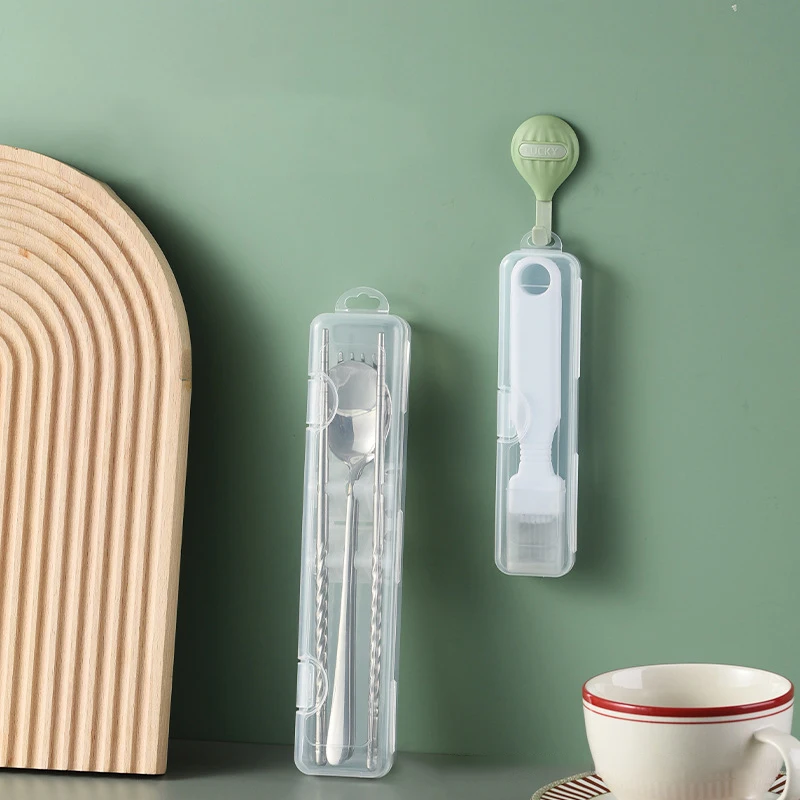 Organizador portátil de brochas de maquillaje, vajilla transparente con cubierta, caja de almacenamiento, accesorios de cocina, 1 unidad