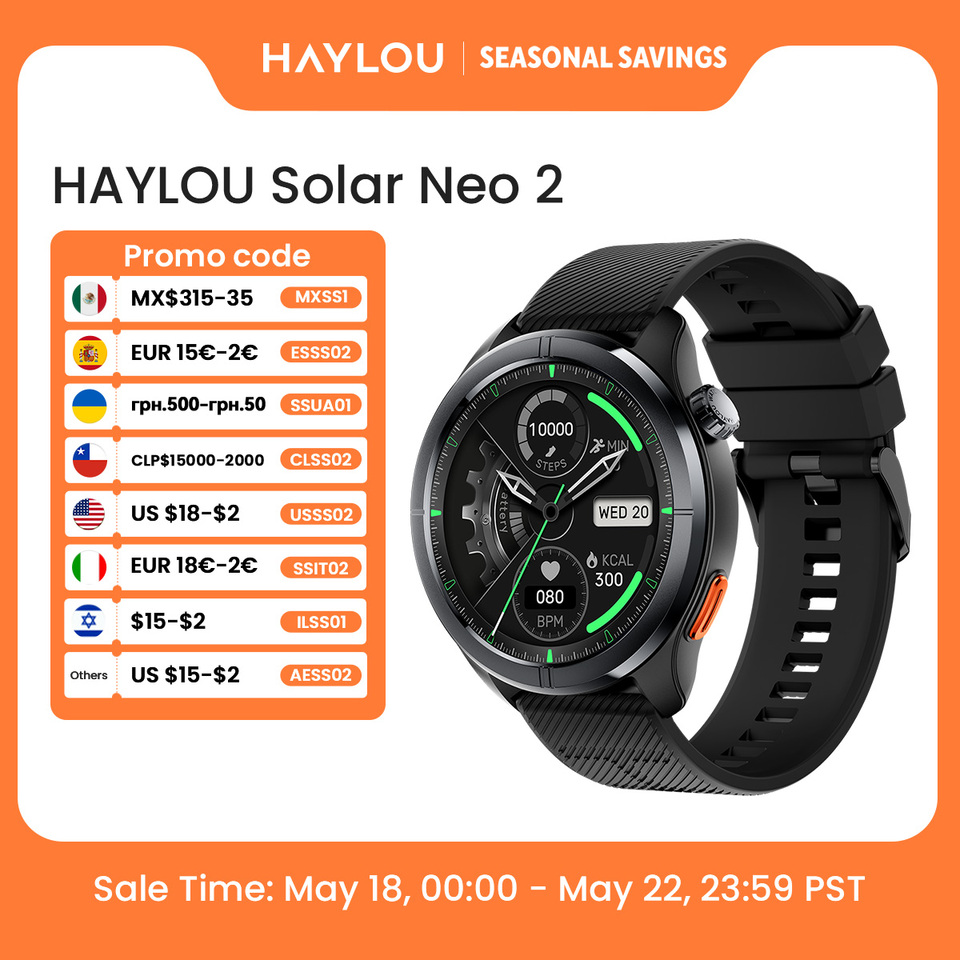  HAYLOU Solar Neo 2 Voice Calling Smartwatch 1.43'' HD AMOLED Display 24h Health Monitoring 150+ Sports Modes 1ATM Smart Watch 